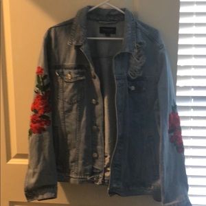 Mens distressed denim Jacket size L.